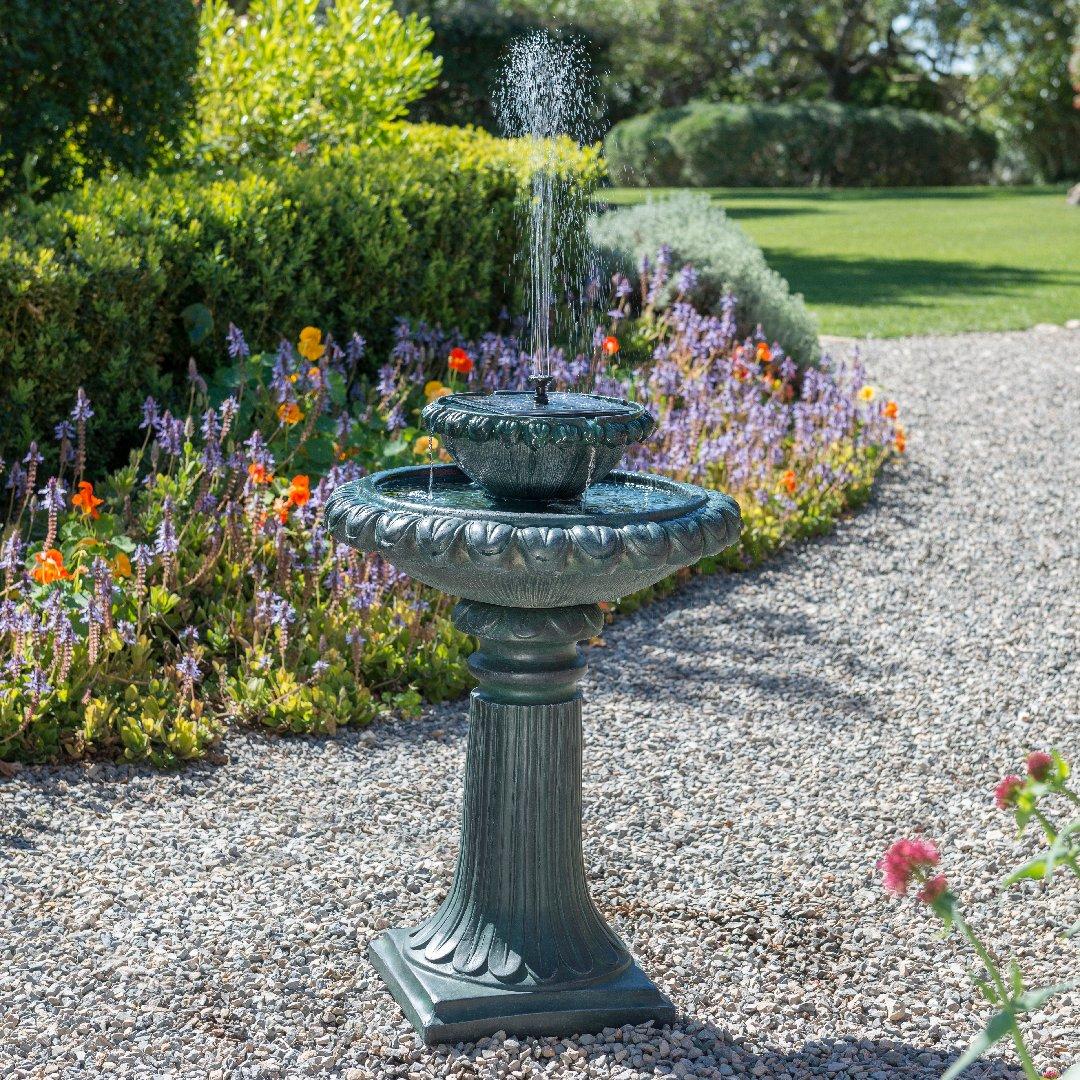 2 Level Birdbath Water Fountain Feature Solar Powered Victorian Metal